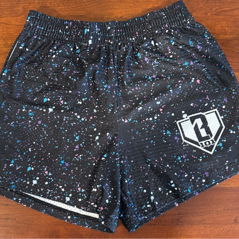 New Baseball Lifestyle 101 Black Athletic Shorts with Colorful Speckles